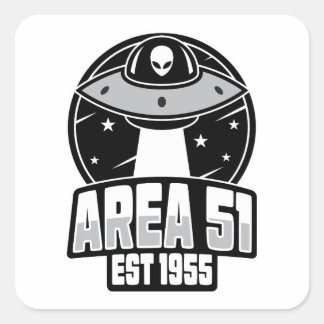Cute Area 51 Alien Spacehip Retro Square Sticker