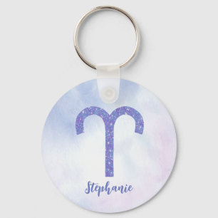 Cute Aries Astrology Sign Personalized Purple Key Ring