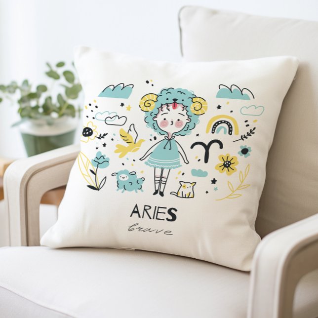 Cute Aries Zodiac Pillow, Astrology Cushion (Creator Uploaded)