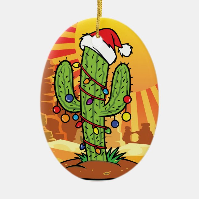 Cute Arizona Christmas Saguaro Cactus Ceramic Tree Decoration (Front)