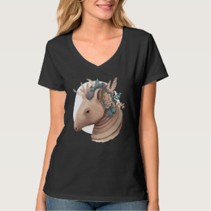 Cute Armadillo Flower Crown Watercolor Animal T-Shirt