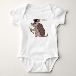Cute armadillo with graduation cap cartoon baby bodysuit