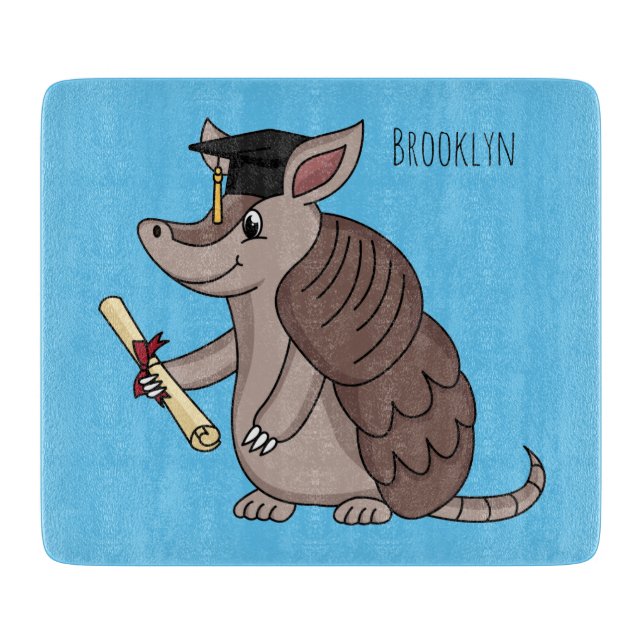 Cute armadillo with graduation cap cartoon  cutting board (Front)