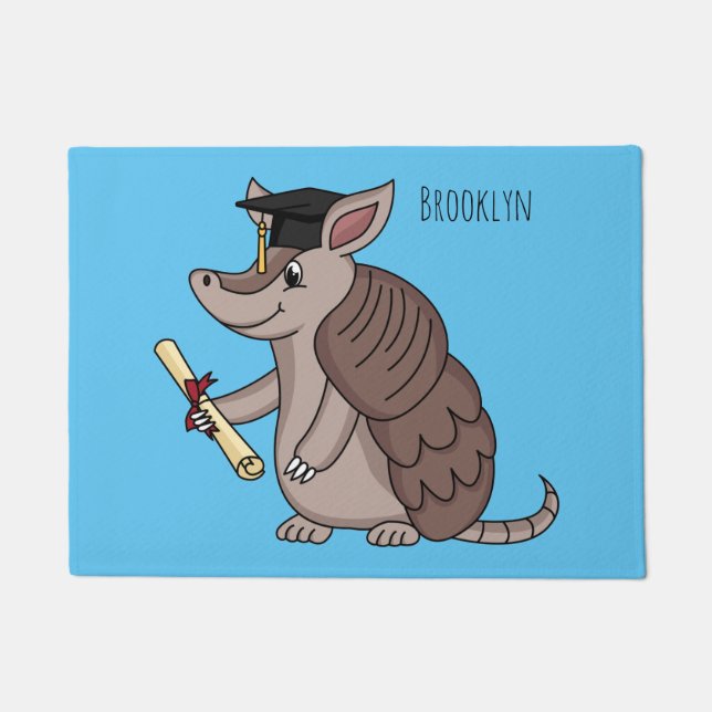 Cute armadillo with graduation cap cartoon  doormat (Front)