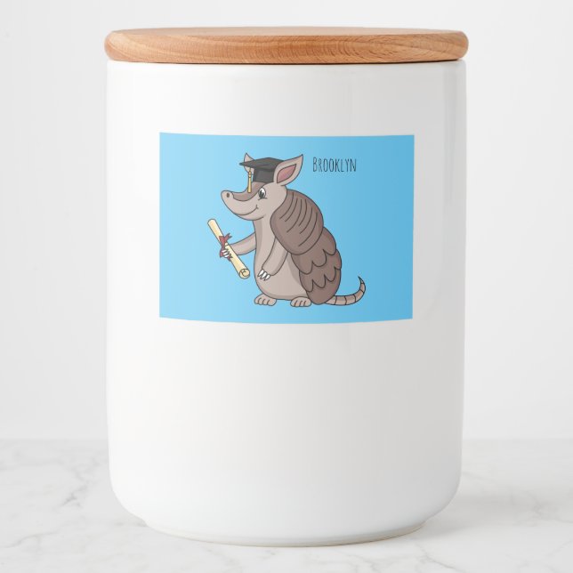 Cute armadillo with graduation cap cartoon food label (Front)