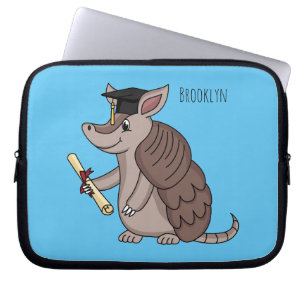 Cute armadillo with graduation cap cartoon laptop sleeve