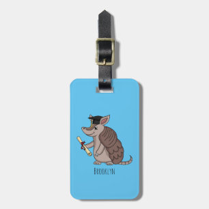 Cute armadillo with graduation cap cartoon luggage tag