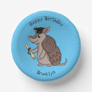Cute armadillo with graduation cap cartoon paper plate