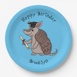 Cute armadillo with graduation cap cartoon paper plate