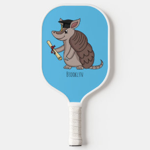 Cute armadillo with graduation cap cartoon pickleball paddle