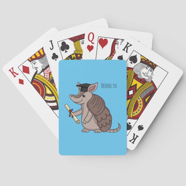 Cute armadillo with graduation cap cartoon playing cards (Back)