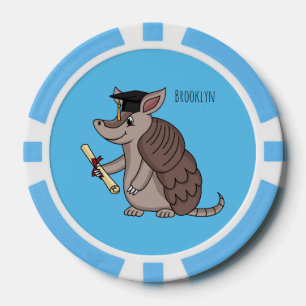 Cute armadillo with graduation cap cartoon poker chips