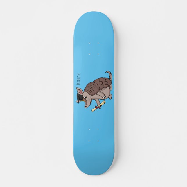Cute armadillo with graduation cap cartoon  skateboard (Front)