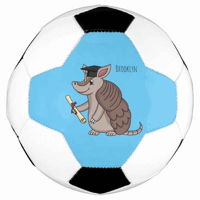 Cute armadillo with graduation cap cartoon soccer ball (Front)
