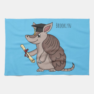 Cute armadillo with graduation cap cartoon tea towel