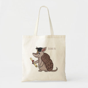 Cute armadillo with graduation cap cartoon tote bag