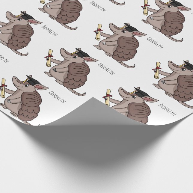Cute armadillo with graduation cap cartoon wrapping paper (Corner)