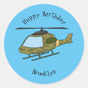 Cute army camoflage helicopter cartoon classic round sticker