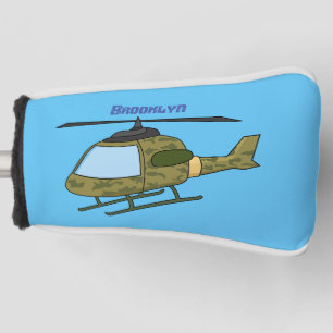 Cute army camoflage helicopter cartoon  golf head cover