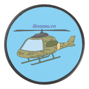 Cute army camoflage helicopter cartoon hockey puck