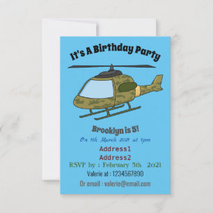 Cute army camoflage helicopter cartoon invitation