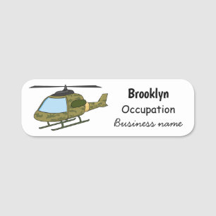 Cute army camoflage helicopter cartoon name tag