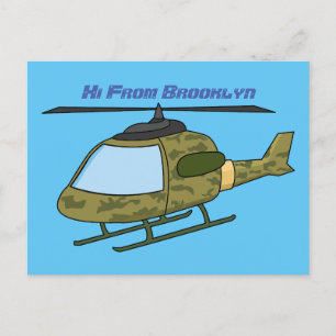 Cute army camoflage helicopter cartoon postcard