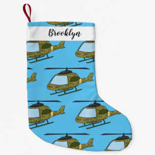 Cute army camoflage helicopter cartoon small christmas stocking