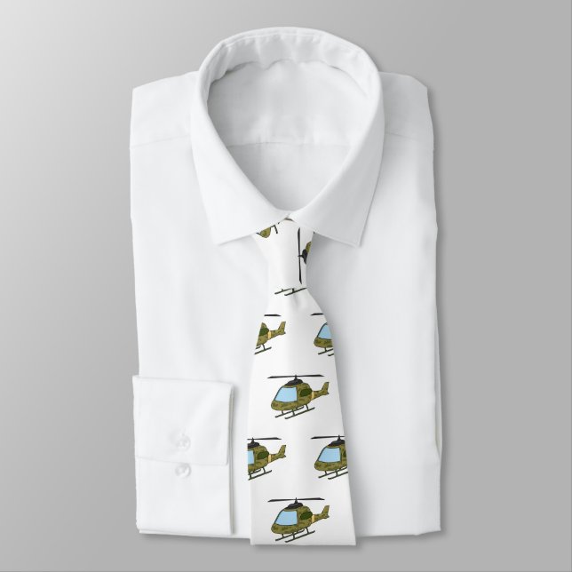 Cute army camoflage helicopter cartoon tie (Tied)