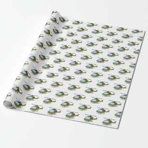 Cute army camoflage helicopter cartoon wrapping paper