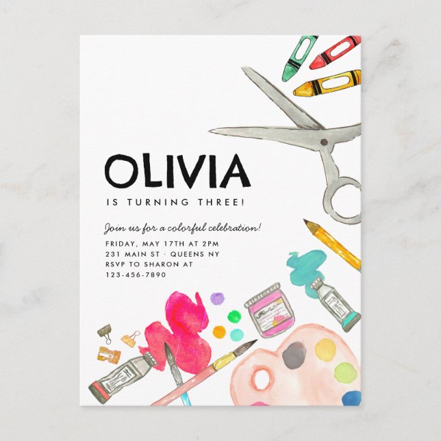 Cute Art Artist Paint Draw Party Painting Birthday Postcard (Front)