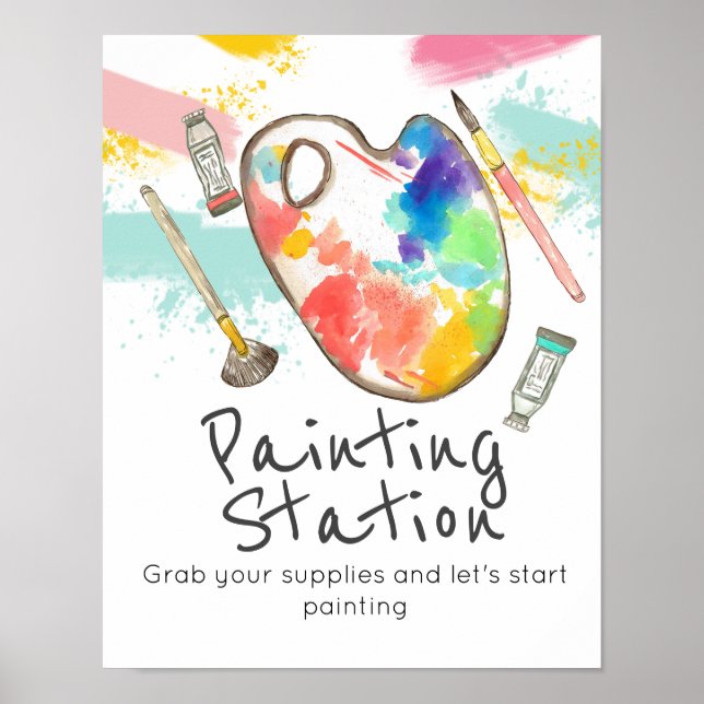 Cute art birthday party painting station sign (Front)