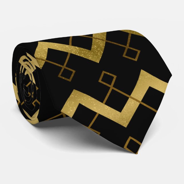 Cute art deco gold black pattern tie (Rolled)