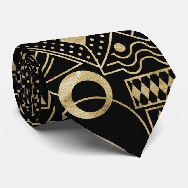 Cute art deco gold black pattern tie (Rolled)