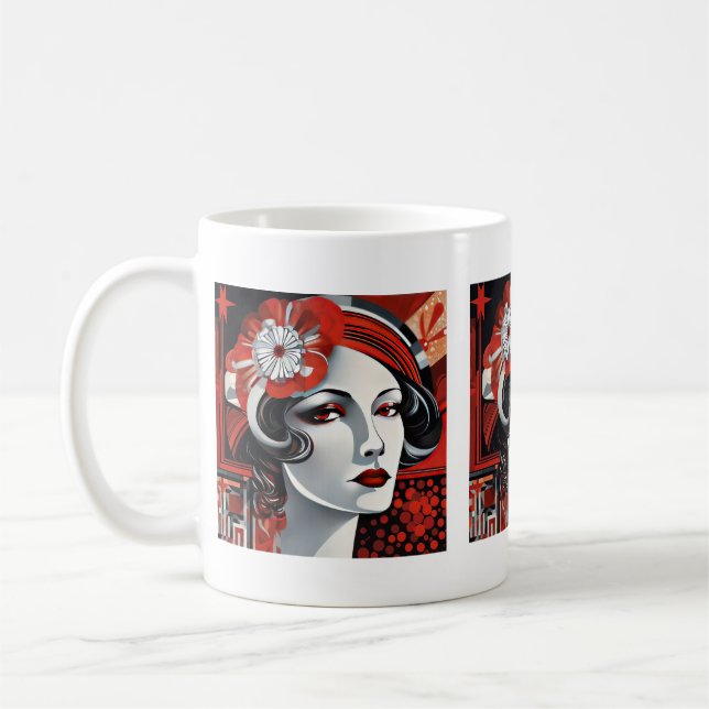 Cute Art Deco Lady  Coffee Mug (Left)