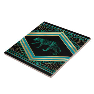 Cute art deco leopard home decor tile