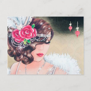 Cute art deco retro vintage holiday Christmas lady Postcard