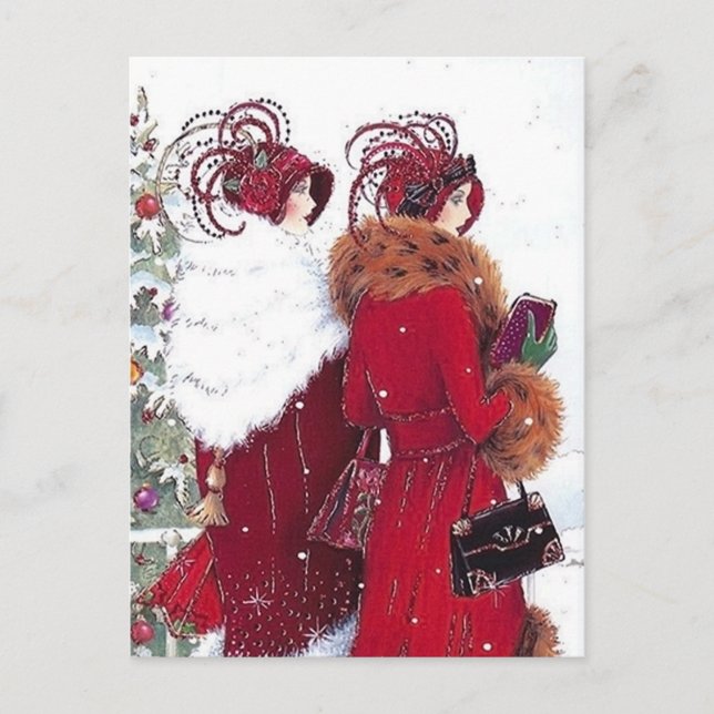 Cute art deco retro vintage ladies holiday postcard (Front)