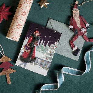Cute art deco vintage lady add message holiday card