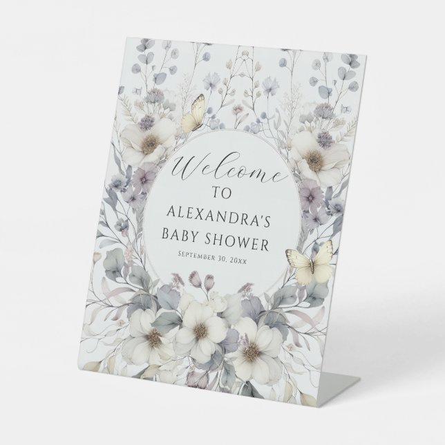 Cute Art Nouveau Pastel Flower Butterfly Baby Pedestal Sign (Front)