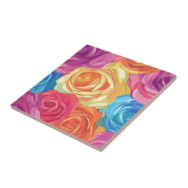 Cute Art Nouveau Rose Ceramic Tile (Side)