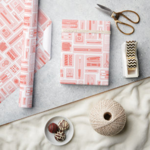 Cute Art Supplies Coral Red Pattern Creative Wrapping Paper