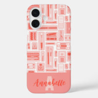 Cute Art Supplies Coral Red Pattern Monogram