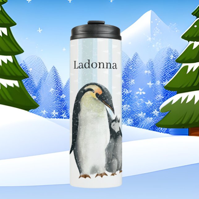 cute artic penguin lovers add name thermal tumbler (Creator Uploaded)