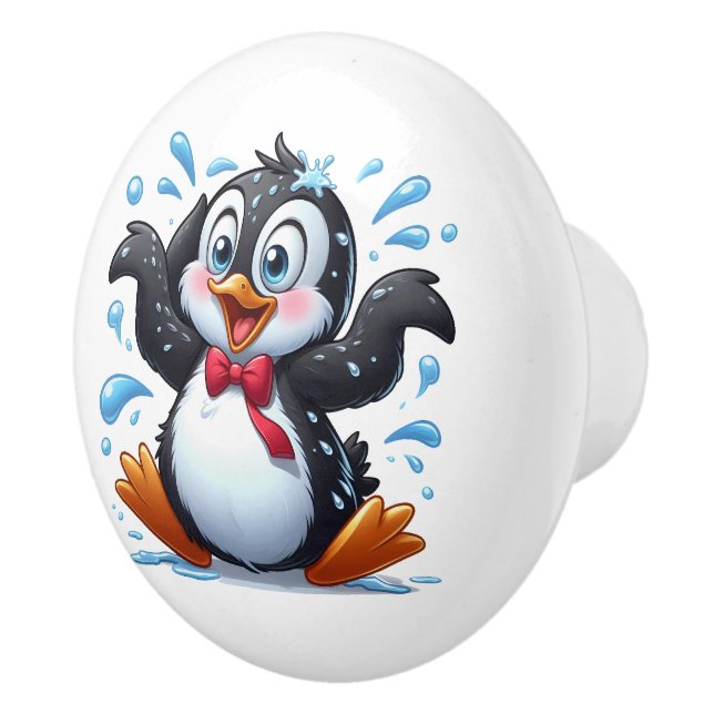 Cute artic penguin lovers ceramic knob (Right)