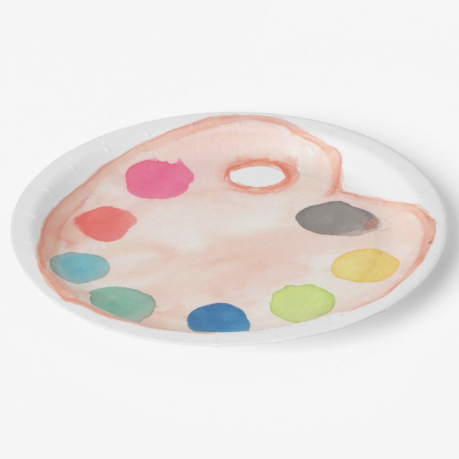 Cute artist paint palette art birthday paper plate (Angled)