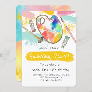 Cute artist painting kid party birthday invite