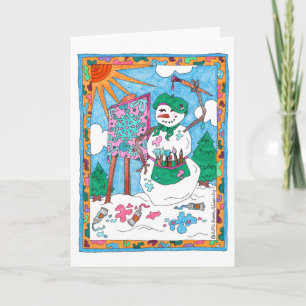 Cute Artist Snowman Holiday Winter Christmas Card