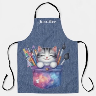 Cute Artist Tabby Cat All-Over Print Apron