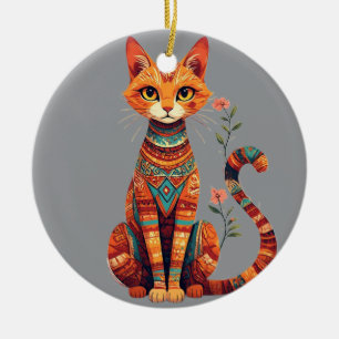 Cute Artistic Cat with Floral Branch Ceramic Tree Decoration